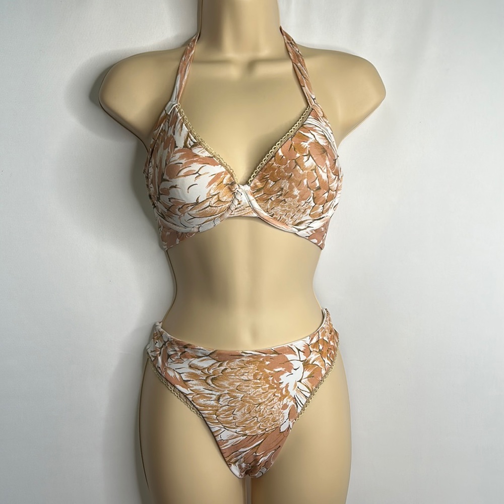 Luli Fama Tan and White Floral Print Bikini Set